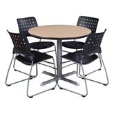 Round Pedestal Café Table and Ballard Stack Chair Set