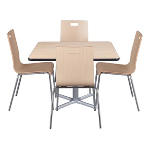 Square Pedestal Café Table and Bentwood Stack Café Chair Set - Natural oak