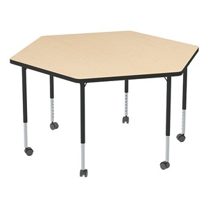 Structure Series Mobile Hex Collaborative Table w/ Thermofused Laminate Top - Maple Top & Black Edge