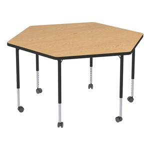 Structure Series Mobile Hex Collaborative Table w/ Thermofused Laminate Top - Oak Top & Black Edge