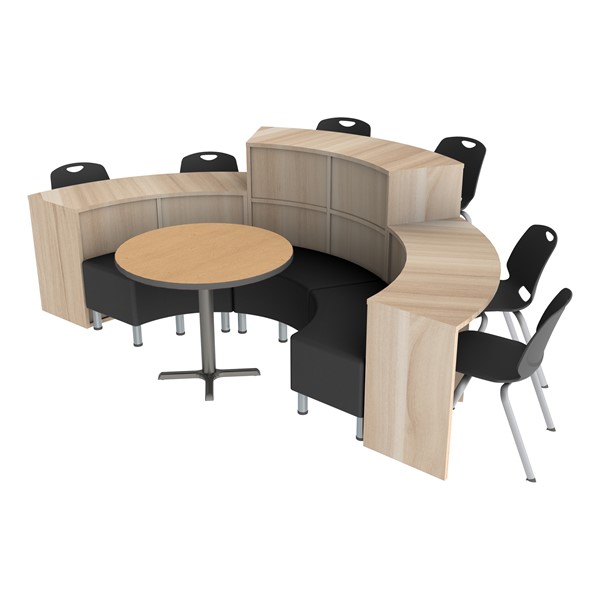 Shapes Series Curved Media Tables w/ Cafe Table & Seating