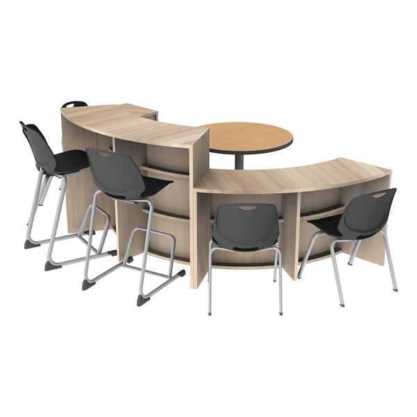 Shapes Series Curved Media Tables w/ Cafe Table & Seating