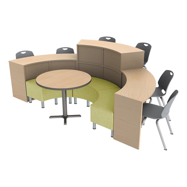 Shapes Series Curved Media Tables w/ Cafe Table & Seating