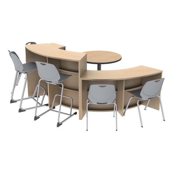 Shapes Series Curved Media Tables w/ Cafe Table & Seating