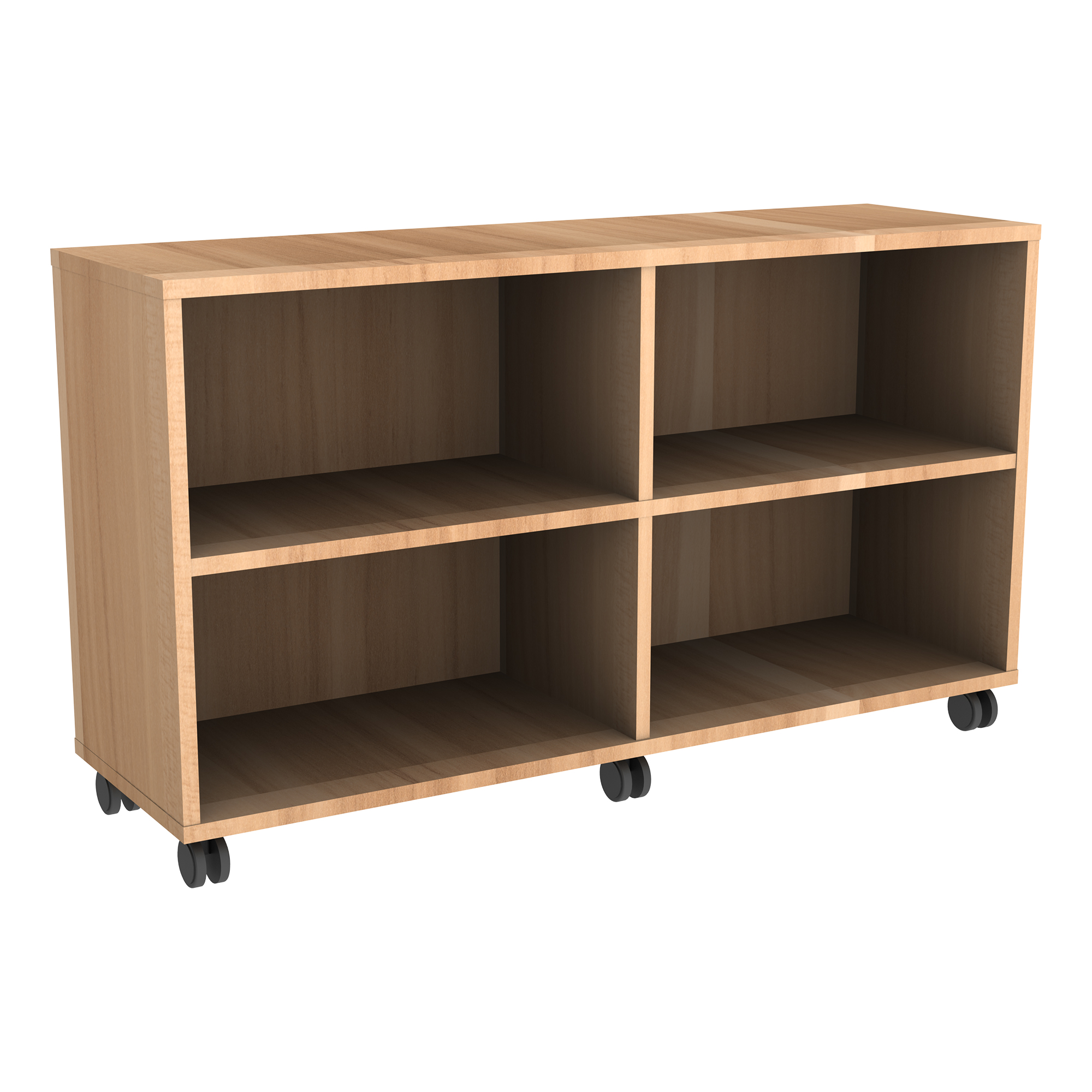 Shapes Series Straight Mobile Shelving (Four Openings) - Dark Natural