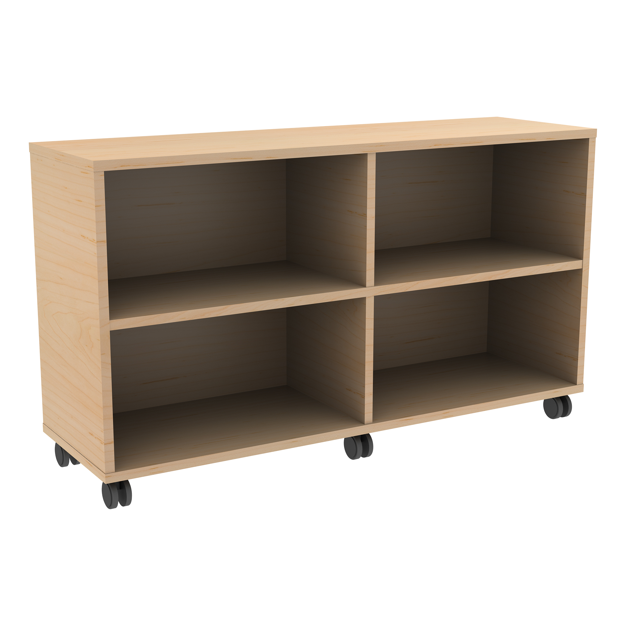 Shapes Series Straight Mobile Shelving (Four Openings) - Natural