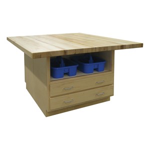 Four-Student Art Workstation w/ Hard Maple Top & Tote Trays Caddies