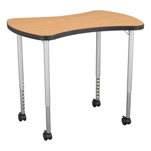 Structure Series Bow Tie Mobile Collaboration Table w/ Laminate Top - Oak Top w/ Black Edge & Silver Mist Legs