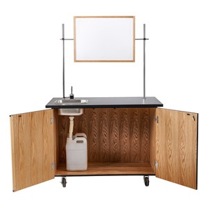 Mobile Science Cart w/ Shelving & Whiteboard/Mirror & Sink