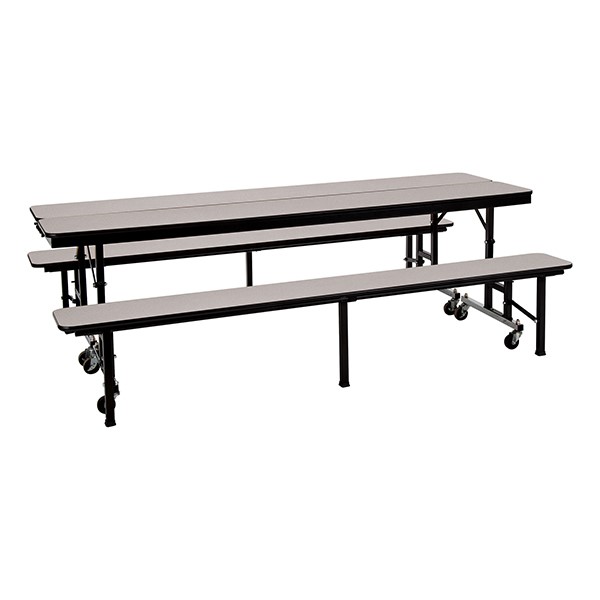 Mobile Convertible Bench Table w/ Particleboard Core - Gray Nebula - Two Tables Shown
