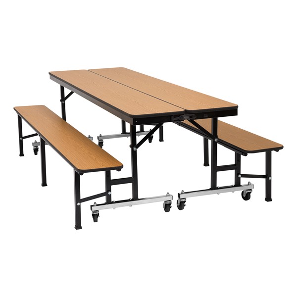 Mobile Convertible Bench Table w/ Particleboard Core - Oak - Two Tables Shown