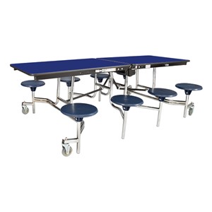 Mobile Stool Cafeteria Table w/ Particleboard Core and Chrome Frame - 8 Stools (30" W x 8' L)