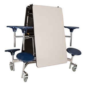Mobile Stool Cafeteria Table - 8 Stools (30" W x 8' L) - Gray - Folded