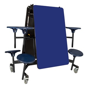 Mobile Stool Cafeteria Table - 8 Stools (30" W x 8' L) - Blue - Folded