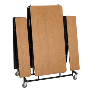 Mobile Bench Cafeteria Table w/ MDF Core, Protect Edge & Powder-Coat Frame (30" W x 10' L x 29" H) - Folded