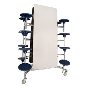 Mobile Stool Cafeteria Table - 16 Stools (30" W x 12' L) - Gray - Folded
