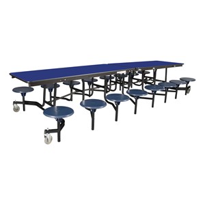 Mobile Stool Cafeteria Table - 16 Stools (30" W x 12' L) - Blue
