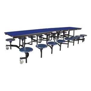 Mobile Stool Cafeteria Table w/ Particleboard Core & Powder-Coat Frame - 16 Stools (30" W x 12' L x 27" H)