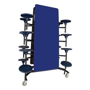 Mobile Stool Cafeteria Table w/ Particleboard Core & Powder-Coat Frame - 16 Stools (30" W x 12' L x 27" H) - Folded