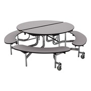 Round Mobile Bench Cafeteria Table w/ Particleboard Core - Quick Ship