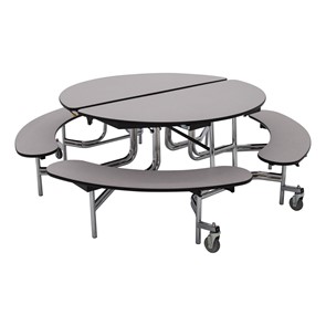 Round Mobile Bench Cafeteria Table w/ Particleboard Core - Quick Ship