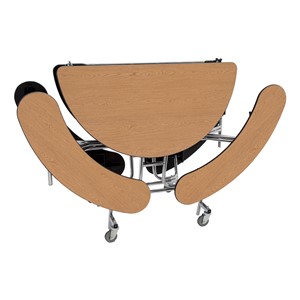 Round Mobile Bench Lunchroom Table (60" Diameter) - Oak - Folded