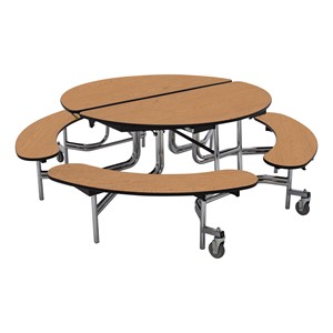 Round Mobile Bench Lunchroom Table (60" Diameter) - Oak