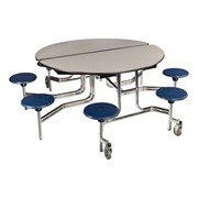 Round Mobile Stool Cafeteria Table - 8 Stools (60" Diameter)
