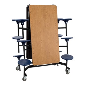 Mobile Stool Cafeteria Table w/ MDF Core, Protect Edge & Powder-Coat Frame - 12 Stools (30" W x 12' L x 29" H) - Folded