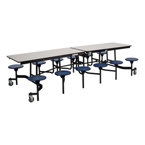 Mobile Stool Cafeteria Table w/ Particleboard Core and Powder Coat Frame - 12 Stools (30" W x 10' L)