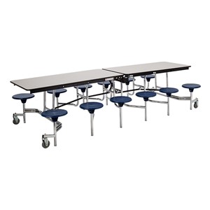 Mobile Stool Cafeteria Table - 12 Stools (30" W x 10' L) - Gray