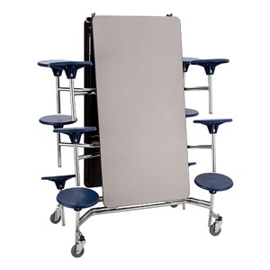 Mobile Stool Cafeteria Table - 12 Stools (30" W x 10' L) - Gray