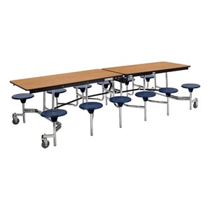 Mobile Stool Cafeteria Table w/ Plywood Core & Chrome Frame - 12 Stools (30" W x 12'L) - Oak