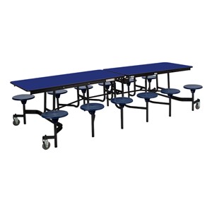 Mobile Stool Cafeteria Table - 12 Stools (30" W x 10' L) - Blue