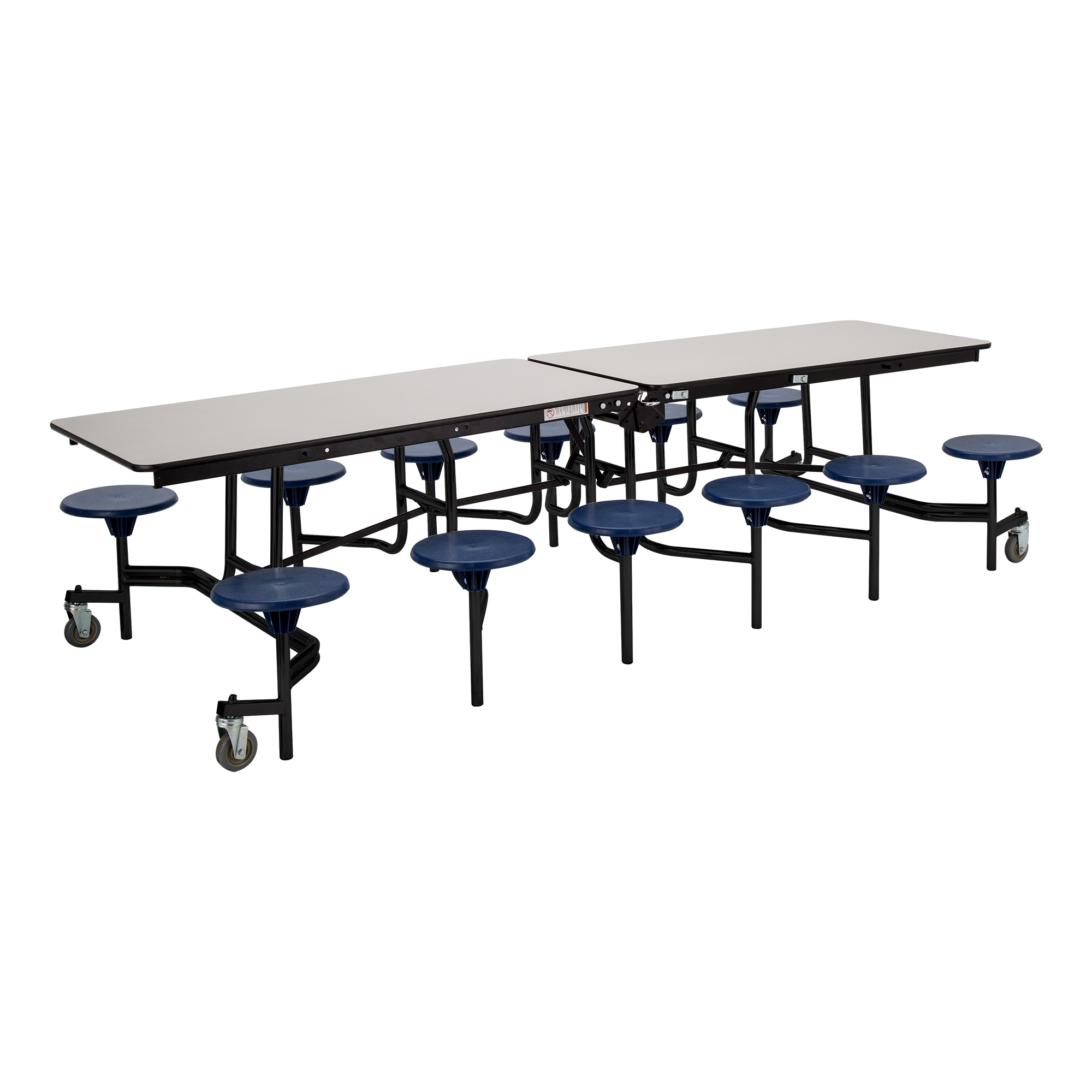 Mobile Stool Cafeteria Table - 12 Stools (30" W x 12' L) - Gray