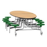Elliptical Mobile Stool Cafeteria Table - 12 Stools  (72 1/2'' W x 10' 1'' L)