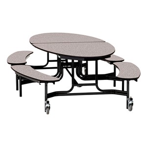 Elliptical Mobile Bench Cafeteria Table w/ Particleboard Core, Powder Coat Frame & Vinyl T-Mold Edge (72" W 10' 1" L) - Gray