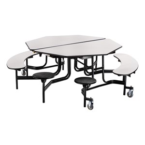 Octagon Mobile Combo-Seat Cafeteria Table w/ Powder Coat Frame