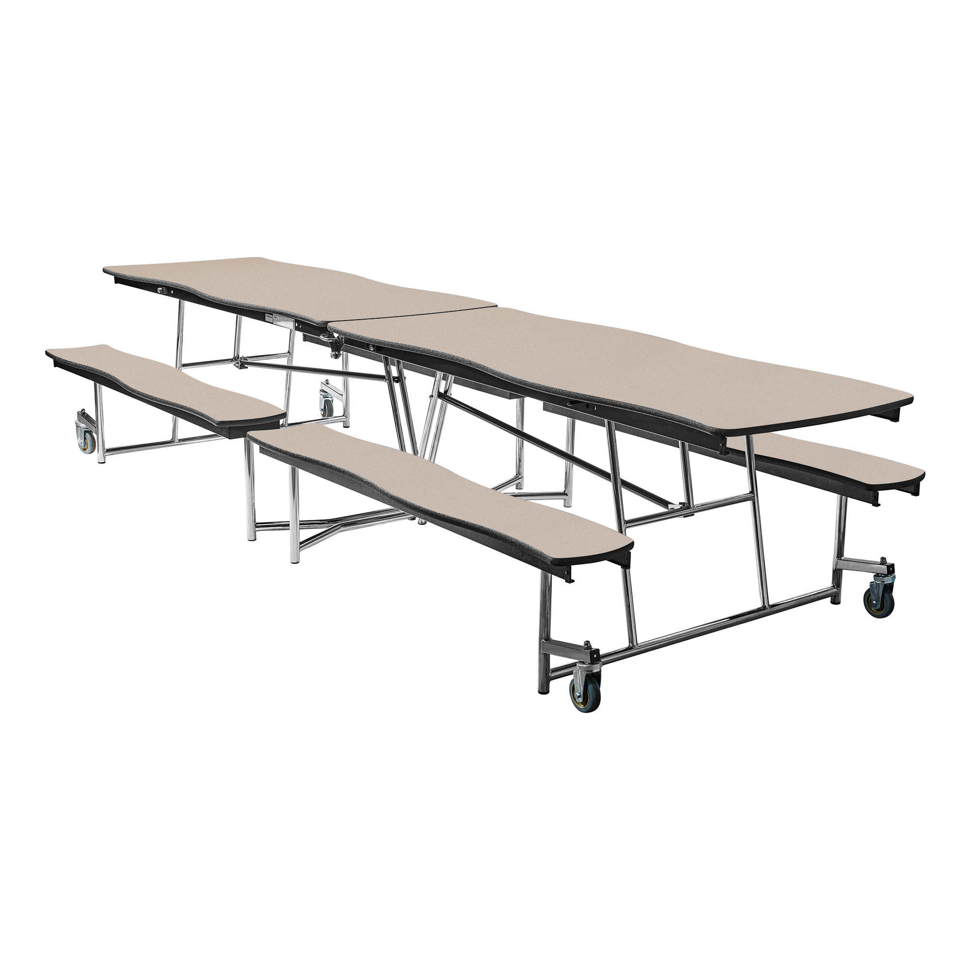 Swerve Mobile Bench Cafeteria Table w/ Chrome Frame