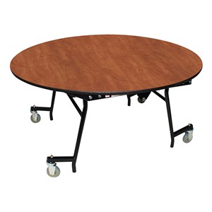 Easy-Fold Mobile Round Nesting Cafeteria Table w/ MDF Core, Powder Coat Frame & Protect Edge (60" Diameter) - Cherry