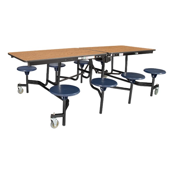 Mobile Stool Cafeteria Table w/ MDF Core, Protect Edge & Powder Coat Frame - 8 Stools (30" W x 8' L x 29" H)