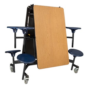 Mobile Stool Cafeteria Table w/ MDF Core, Protect Edge & Powder Coat Frame - 8 Stools (30" W x 8' L x 29" H) - Folded