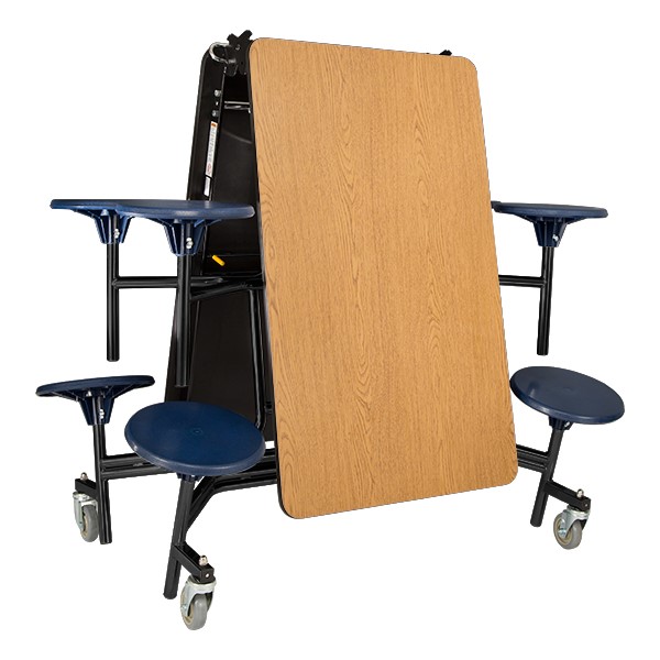 Mobile Stool Cafeteria Table w/ MDF Core, Protect Edge & Powder Coat Frame - 8 Stools (30" W x 8' L x 29" H) - Folded