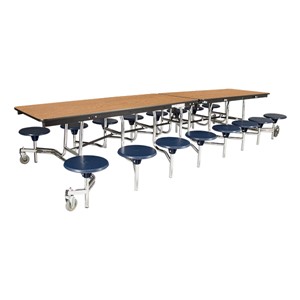 Mobile Stool Cafeteria Table w/ MDF Core, Protect Edge & Chrome Frame - 16 Stools (30" W x 12' L x 27" H)