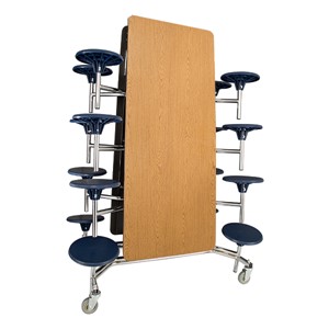 Mobile Stool Cafeteria Table w/ MDF Core, Protect Edge & Chrome Frame - 16 Stools (30" W x 12' L x 27" H) - Folded