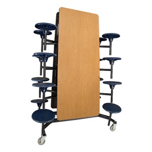 Mobile Stool Cafeteria Table w/ MDF Core, Protect Edge & Powder-Coat Frame - 16 Stools (30" W x 12' L x 27" H) - Folded