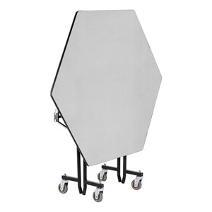 Easy-Fold Mobile Hexagon Nesting Cafeteria Table Folded w/ Powder Coat Frame