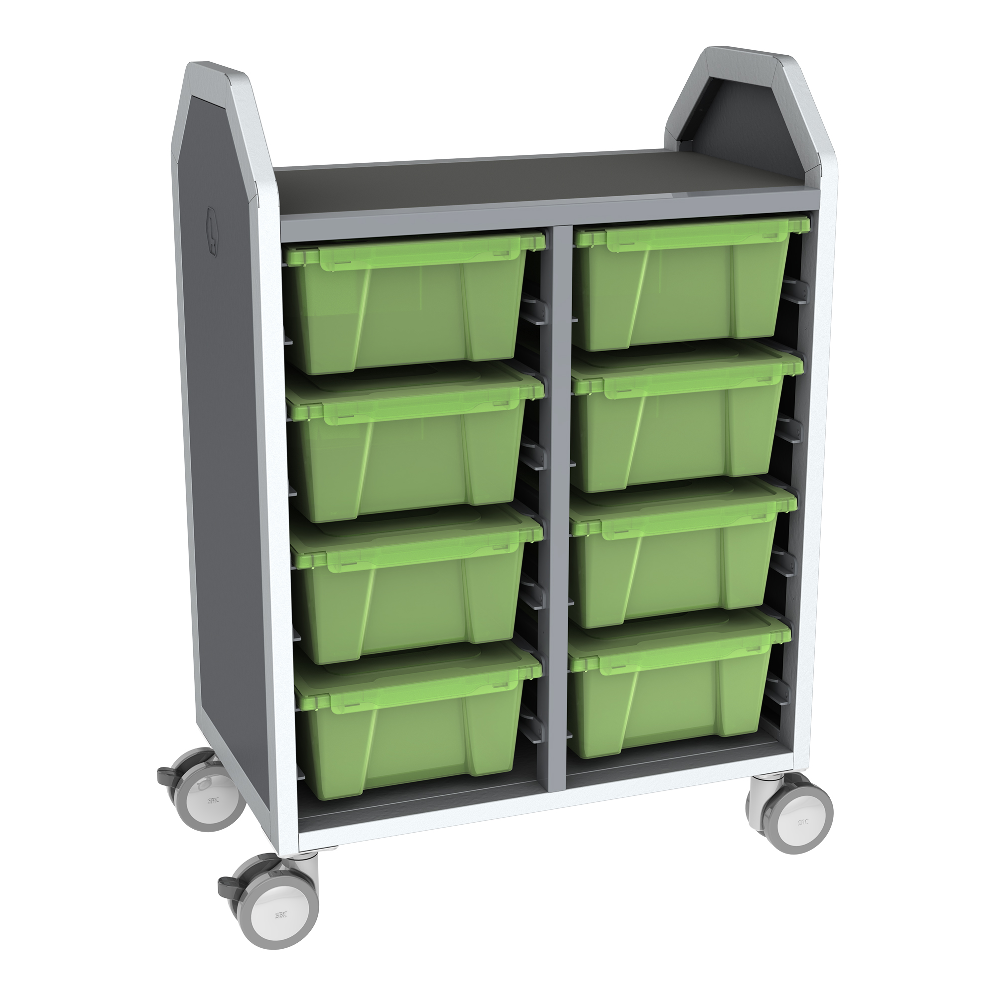 Profile Series Double-Wide Mobile Classroom Storage Cart - 8 Large Translucent Green Apple Bins