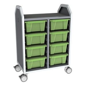 Profile Series Double-Wide Mobile Classroom Storage Cart - 8 Large Bins - Translucent Green Apple