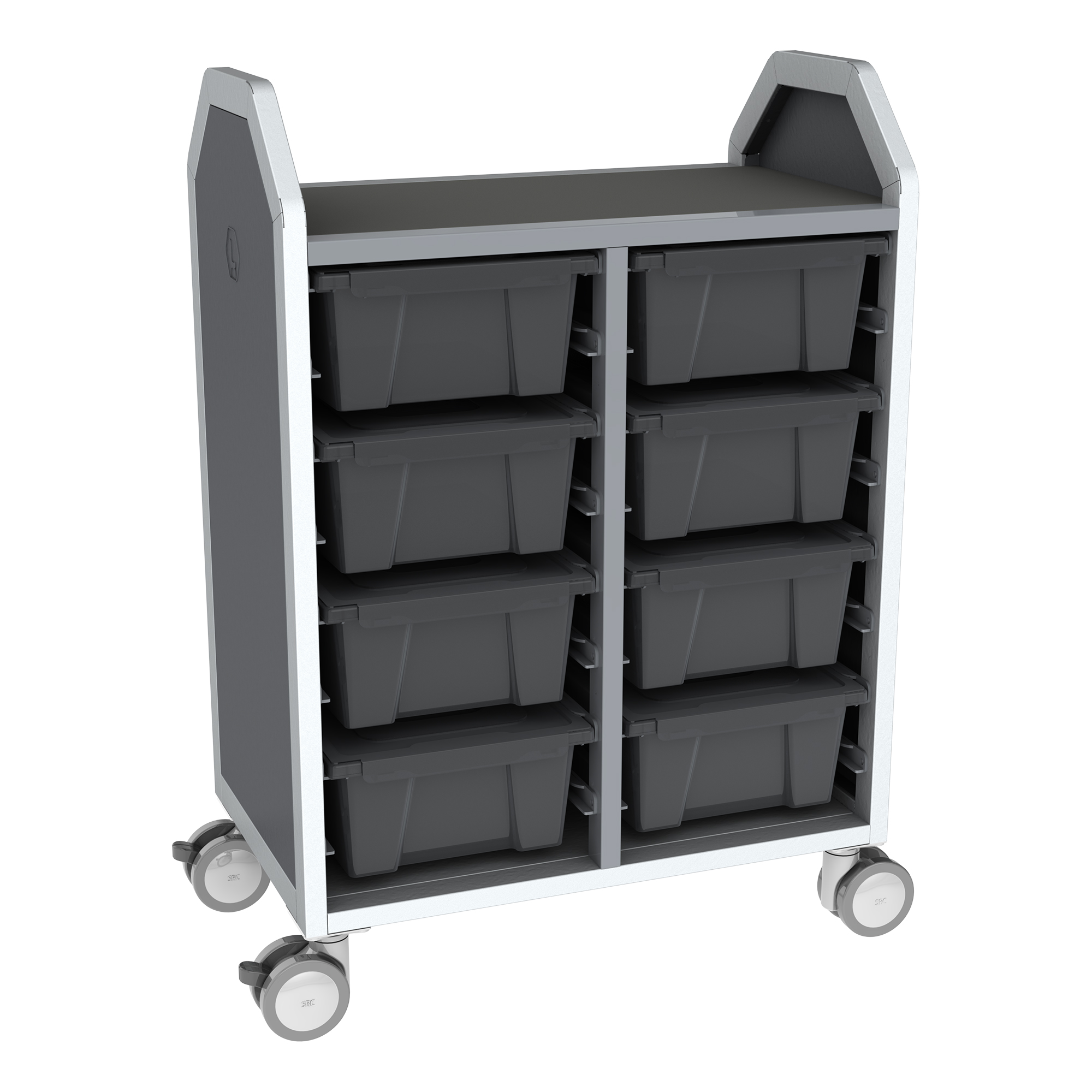 Profile Series Double-Wide Mobile Classroom Storage Cart - 8 Large Translucent Graphite Bins